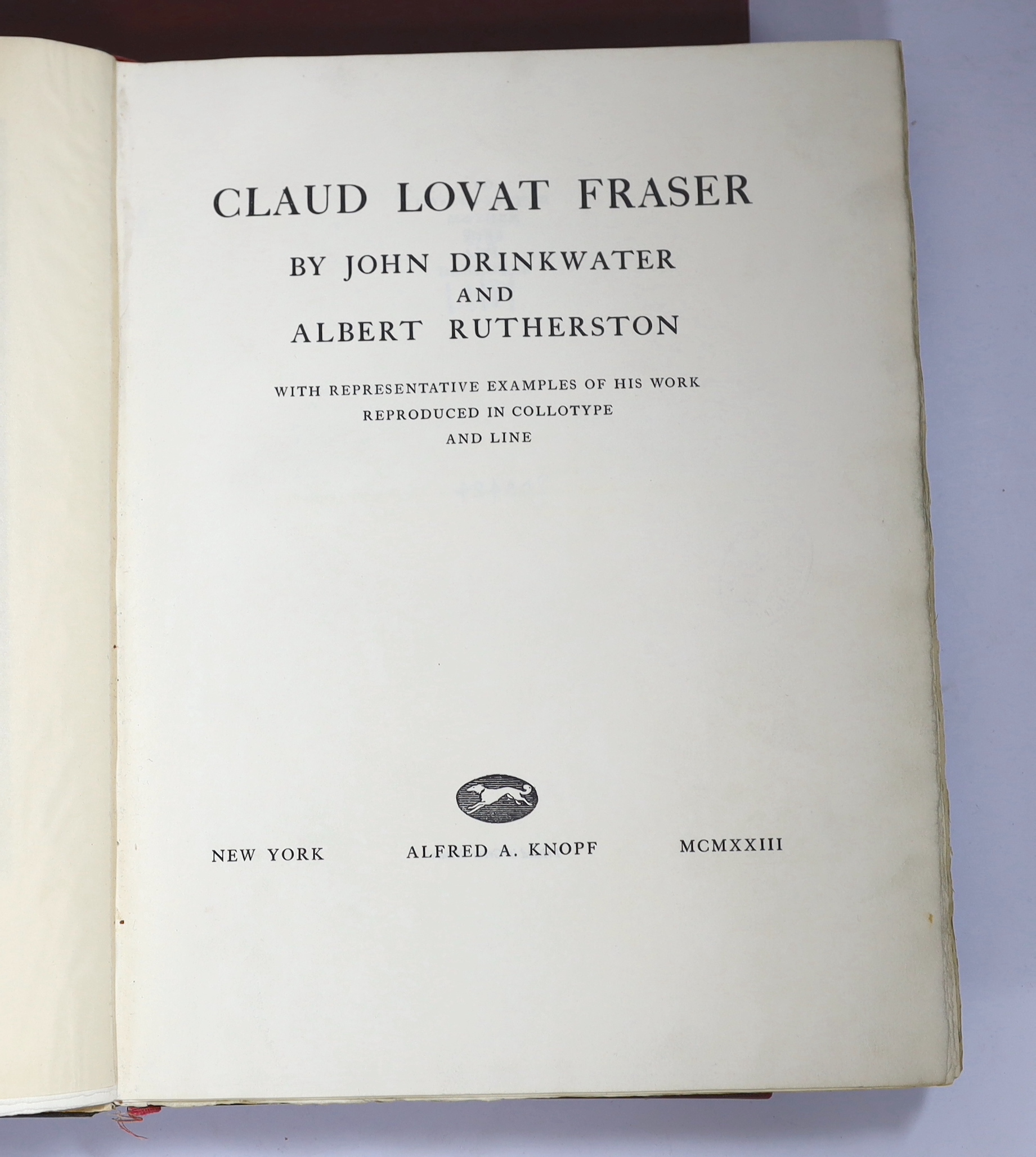 Drinkwater, John and Rutherston, Albert - Claud Lovat Fraser: With Representative Examples of his Work Reproduced in Collotype and Line, one of 50 signed by the authors, folio, black cloth, with 40 tissue guarded plates,